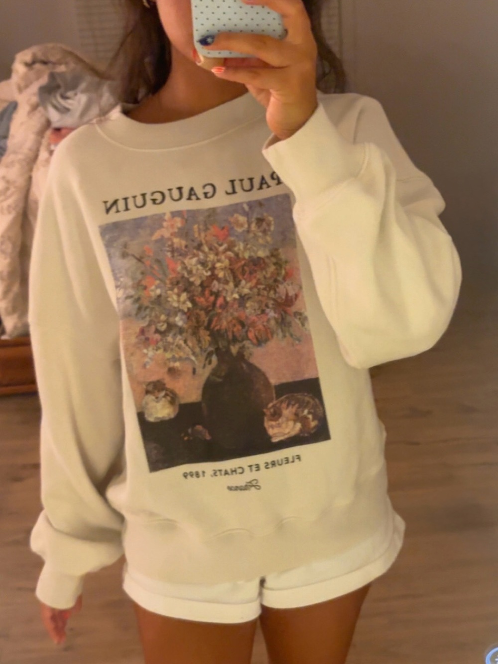 Abercrombie & Fitch Cream Crewneck Sweater with Floral Art Graphic